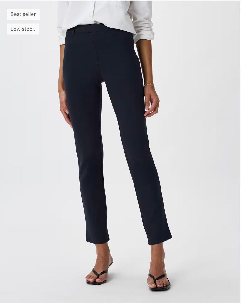 Quince Ultra-Stretch Ponte Straight Leg Ankle Pants Navy Large Petite